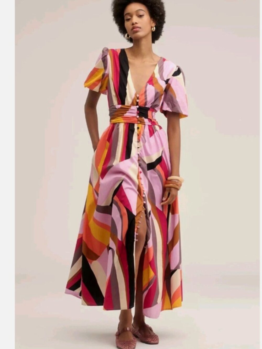 Anthropologie The Katerina Button-Front Dress Maxi Size L NWT Lilac Large